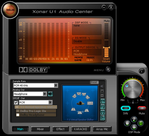 The front tab of the Audio Center, showing a few of the capabilities of the unit.