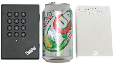 The Lenovo ThnkPad Secure Drive is about the same size as a coke can.