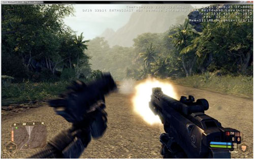 Intensive on-screen action in Crysis...