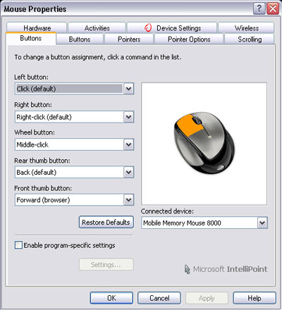 The IntelliPoint control panel interface should be familiar to anyone who's used the Windows Mouse Control Panel before.