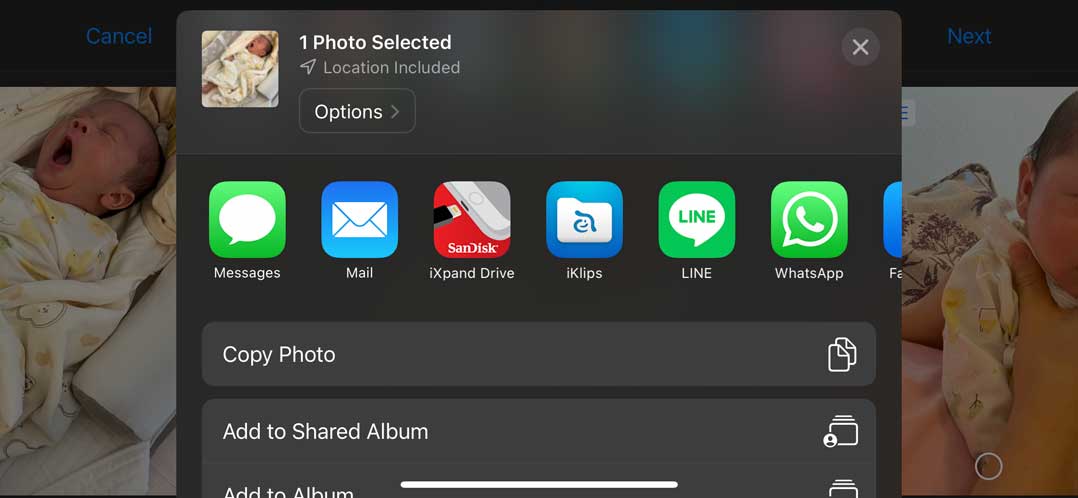 Sandisk iXpand iOS share sheet