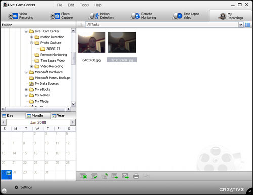 The My Recordings screen, with its calendar-based organization feature.