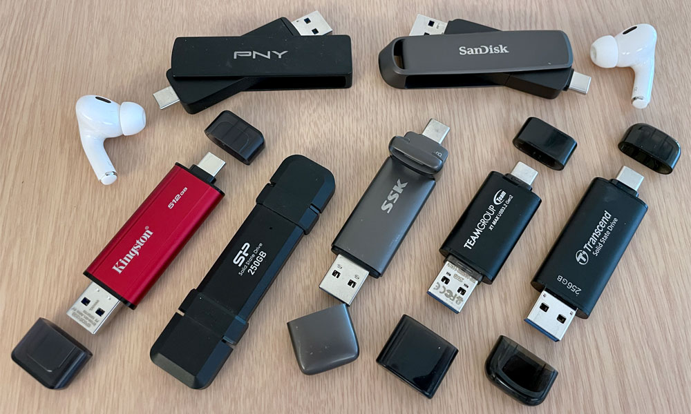 Size comparison between Kingston, PNY, Sandisk, Silicon Power, SSK, TeamGroup & Transcend dual SSDs