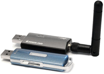 The Wireless USB DWA Host Adapter compared to a thumbdrive. 
