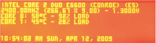 Coretemp statistics displayed on the G13 LCD.