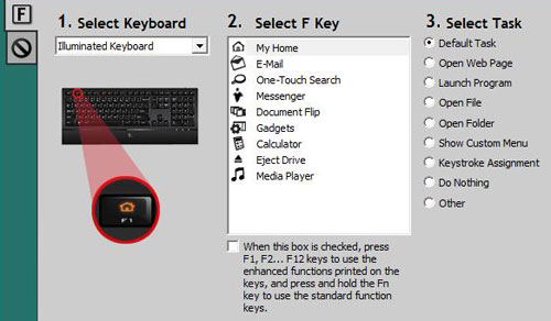 The SetPoint software suite allows you to re-map function keys to other uses including launching your favorite game or starting your MP3 library play-list or simply re-order the standard functions.