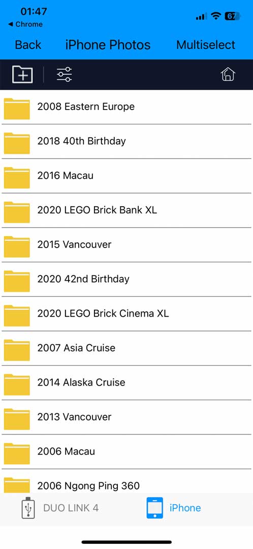 PNY Duo Link app listing photo albums
