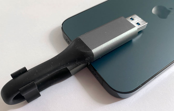 PNY Duo Link for iOS plugged into iPhone 12 Pro