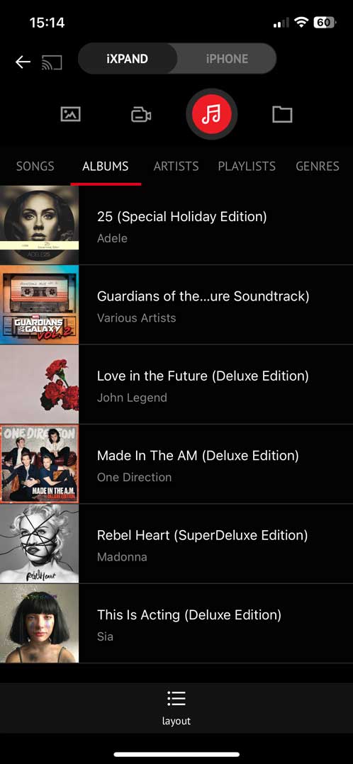 Sandisk iXpand listing music albums